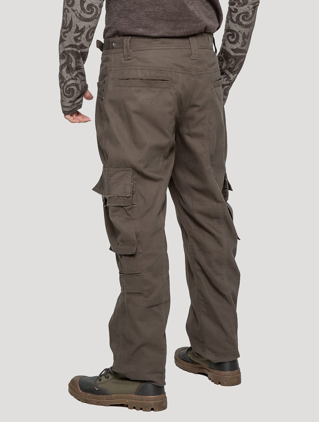 Olive green "Stripy Rmx" Cotton Cargo Pants - Psylo Fashion