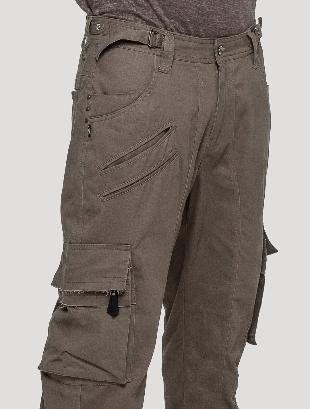 Olive green "Stripy Rmx" Cotton Cargo Pants - Psylo Fashion