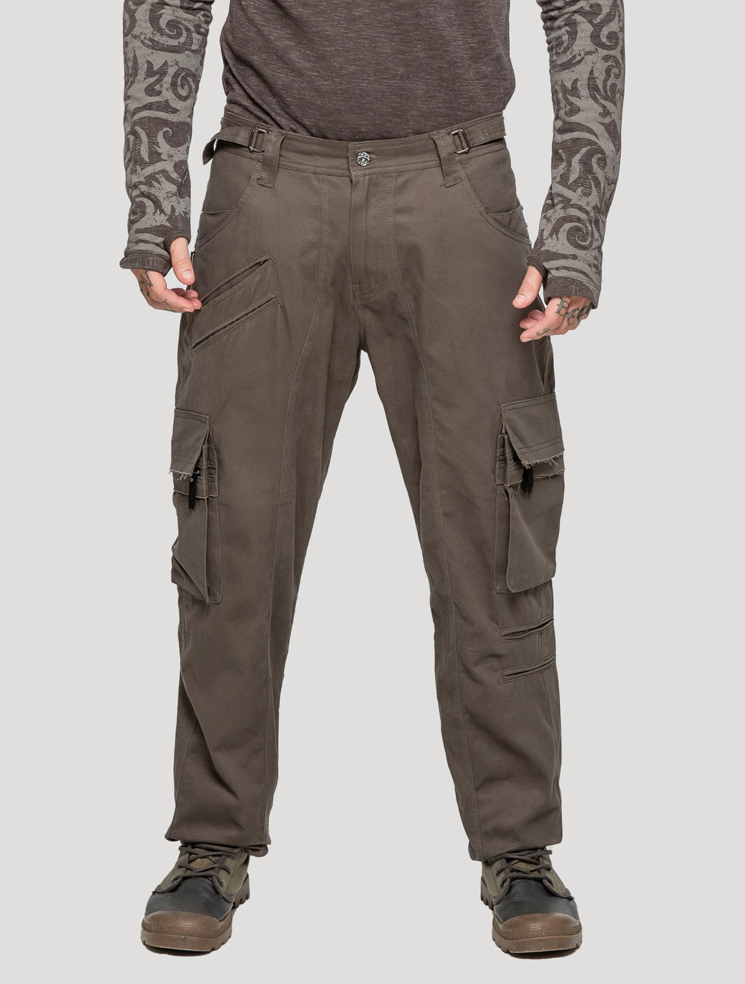 Olive green "Stripy Rmx" Cotton Cargo Pants - Psylo Fashion