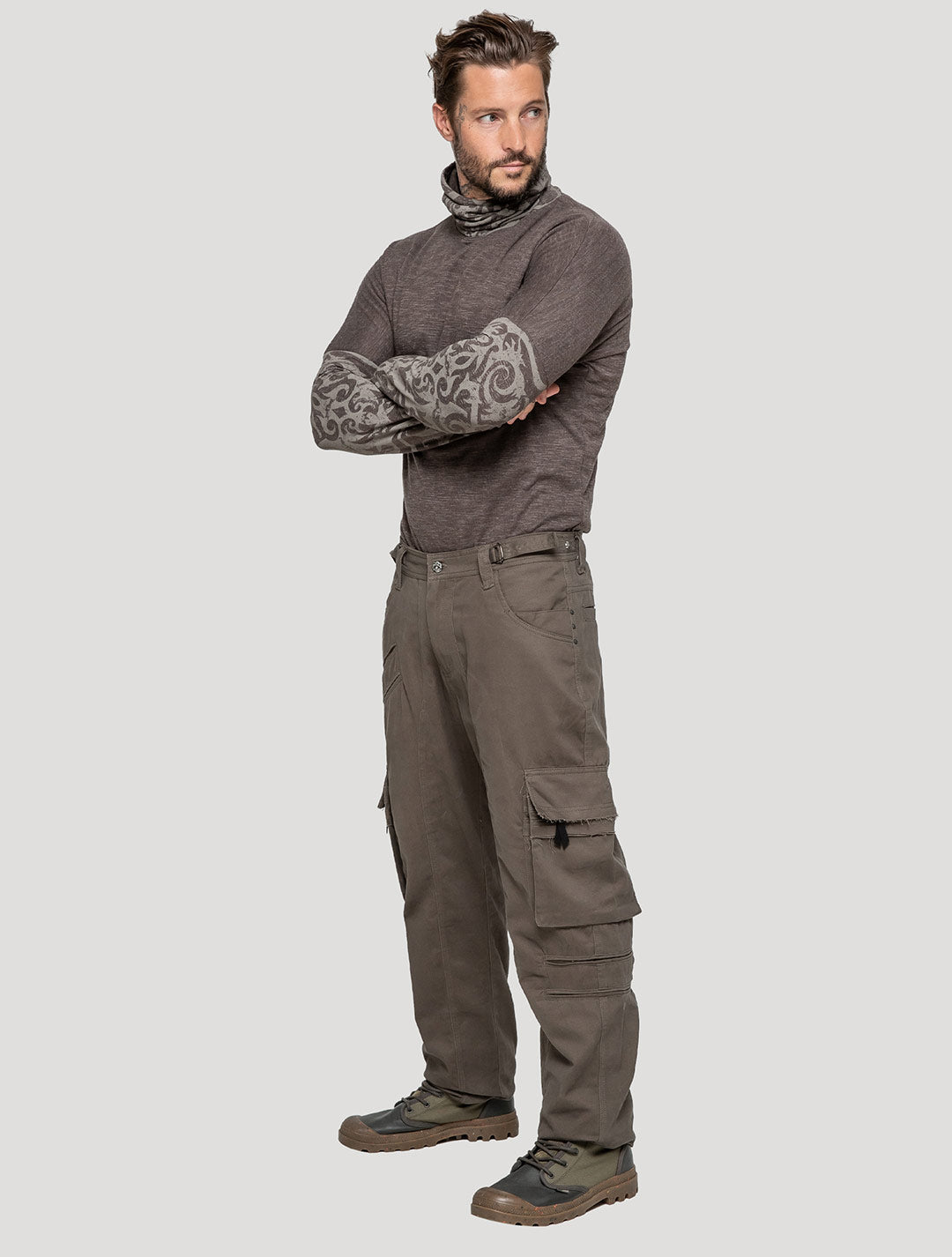 Olive green "Stripy Rmx" Cotton Cargo Pants - Psylo Fashion