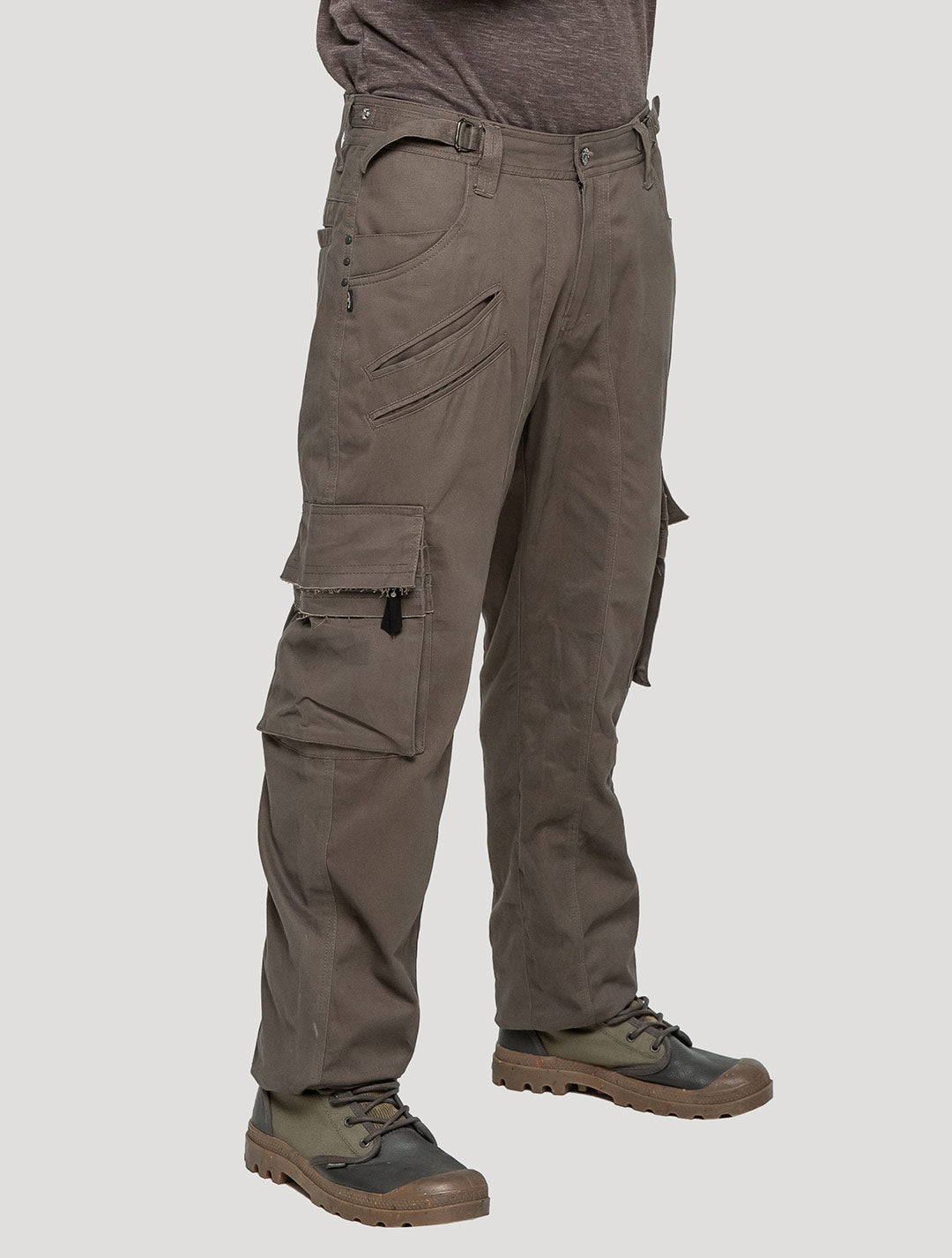 Olive green "Stripy Rmx" Cotton Cargo Pants - Psylo Fashion