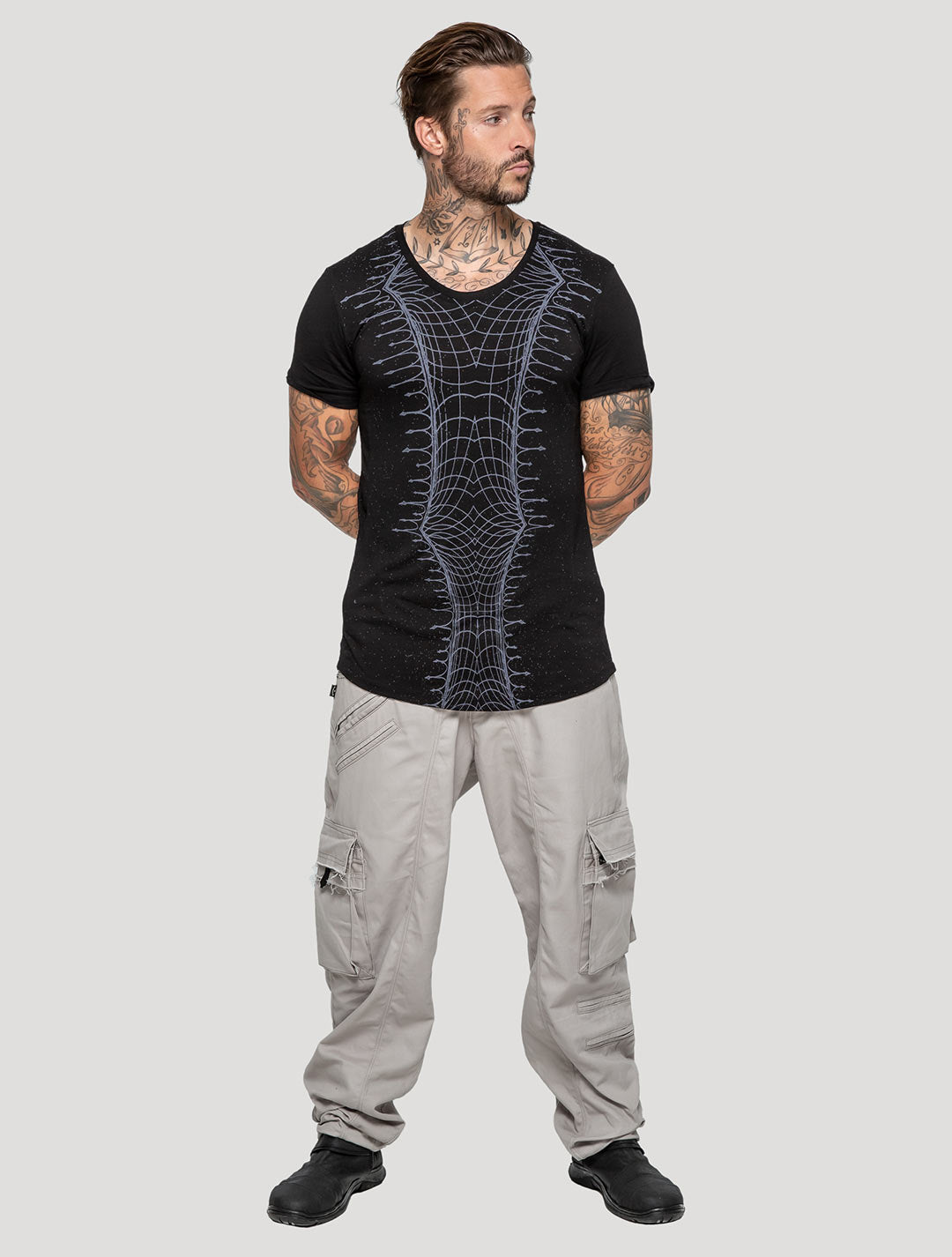 Black 'Vortex' 100% Bamboo Printed T-shirt by Psylo Fashion