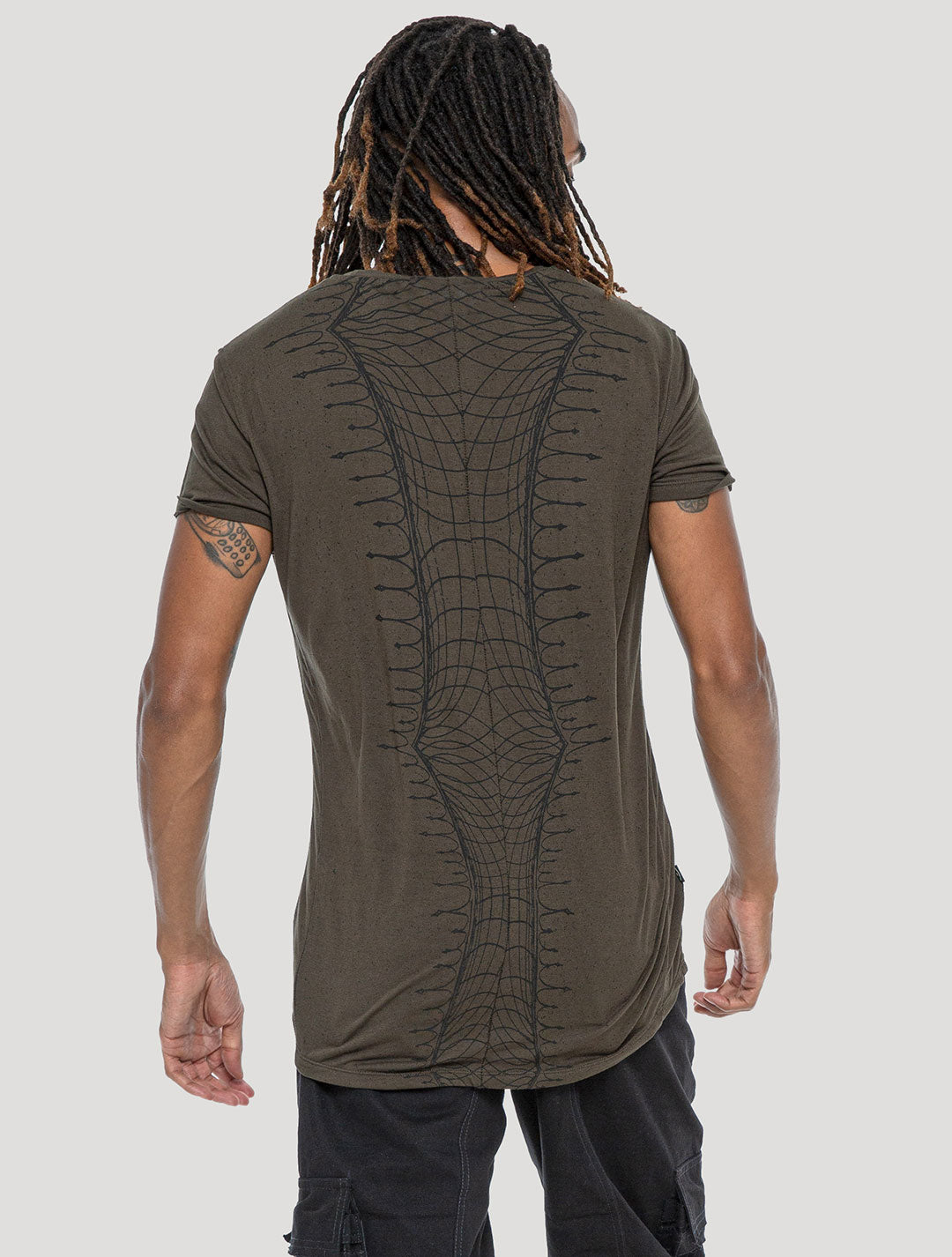 Olive green 'Vortex' 100% Bamboo Printed T-shirt by Psylo Fashion