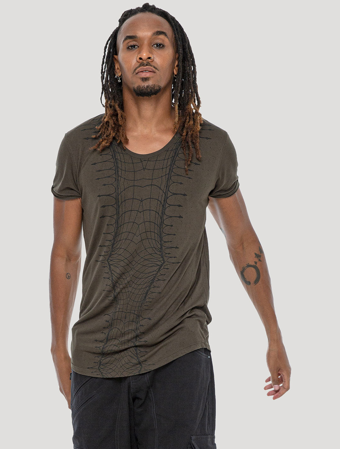 Olive green 'Vortex' 100% Bamboo Printed T-shirt by Psylo Fashion