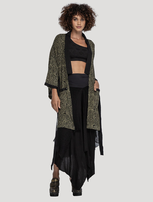 Olive/Komodo 'Kinship' Short Kimono - Psylo Fashion