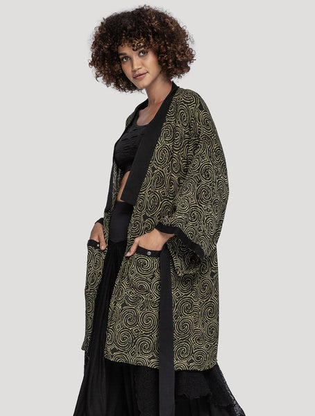 Olive/Komodo 'Kinship' Short Kimono - Psylo Fashion