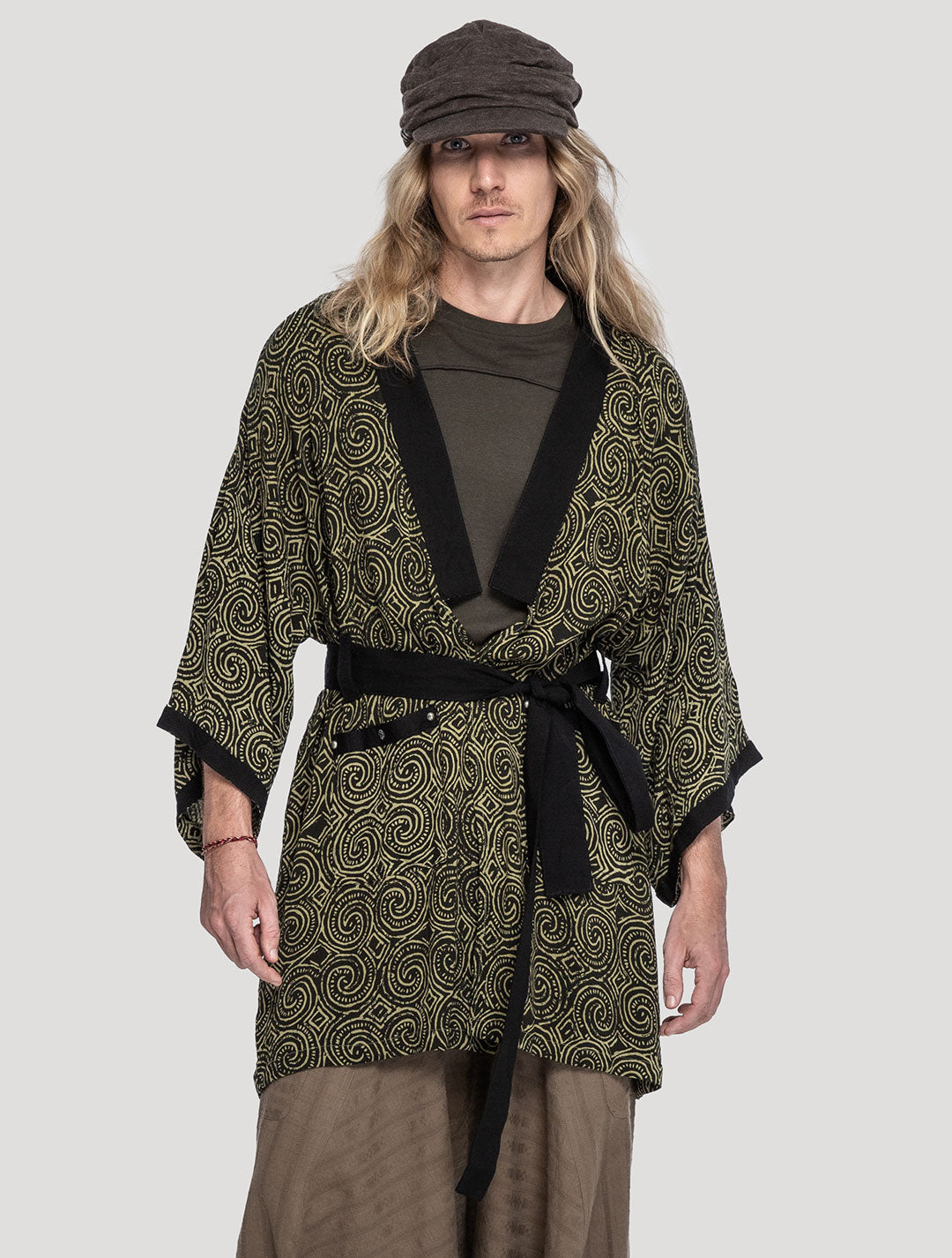 Olive/Komodo 'Kinship' Short Kimono - Psylo Fashion