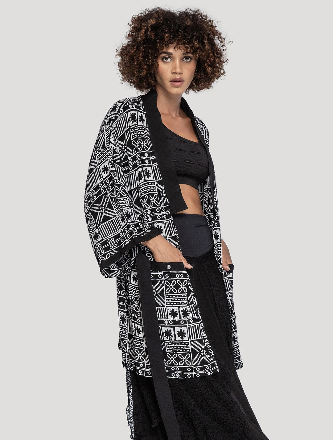 White/Java 'Kinship' Short Kimono - Psylo Fashion