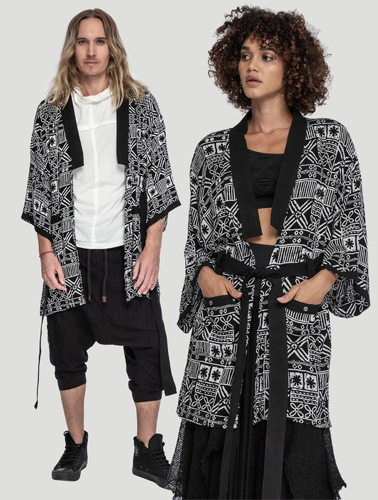 White/Java 'Kinship' Short Kimono - Psylo Fashion