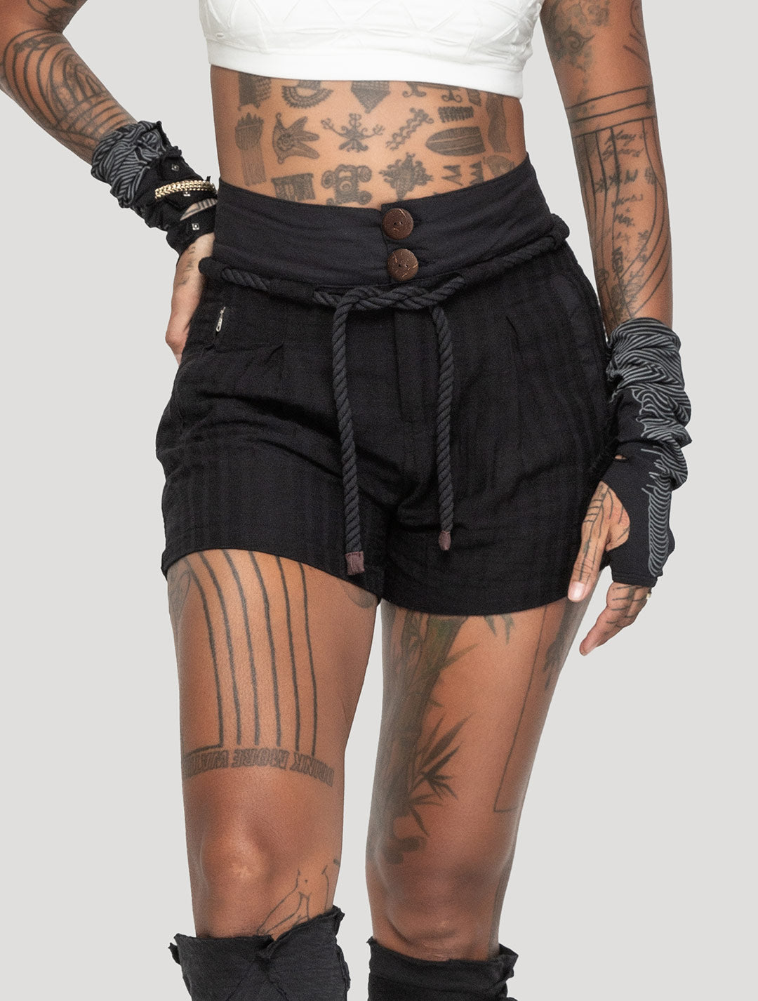 Black 'Hera' Linen Shorts | Boho Shorts by Psylo