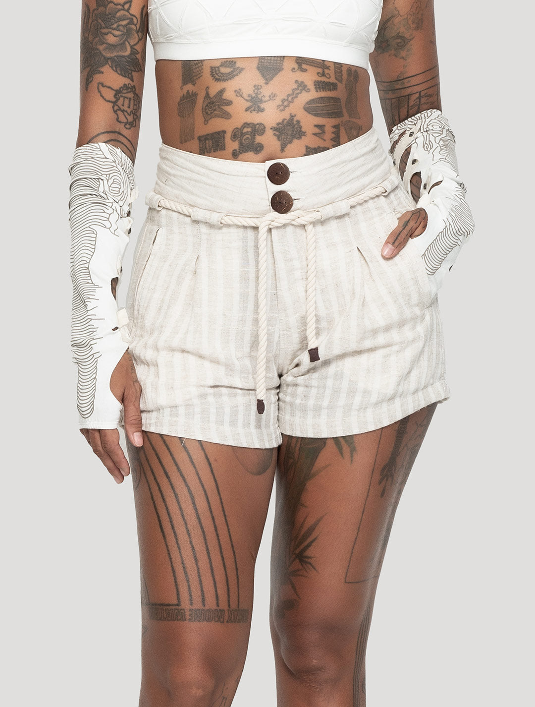 Natural 'Hera' Linen Shorts | Boho Shorts by Psylo