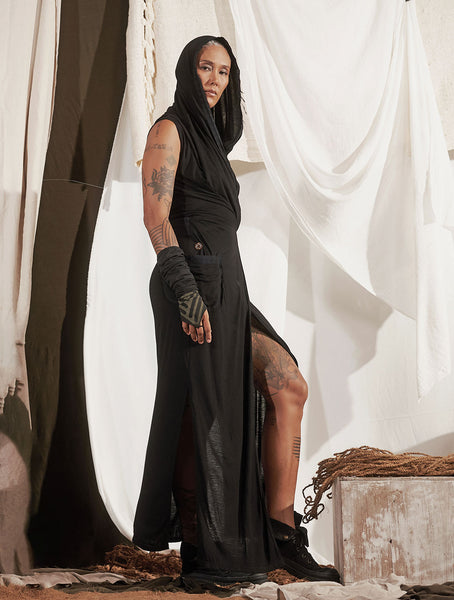 Black 'Sorcerer' Hooded Maxi Dress - Psylo Fashion