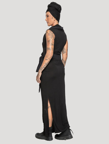 Black 'Sorcerer' Hooded Maxi Dress - Psylo Fashion