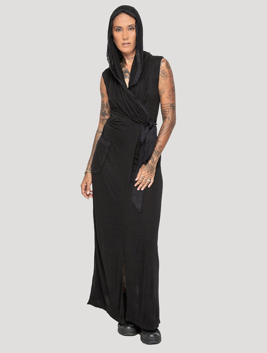 Black 'Sorcerer' Hooded Maxi Dress - Psylo Fashion