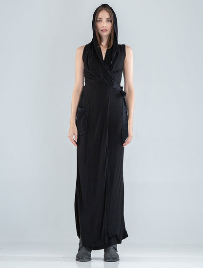 Black 'Sorcerer' Hooded Maxi Dress - Psylo Fashion