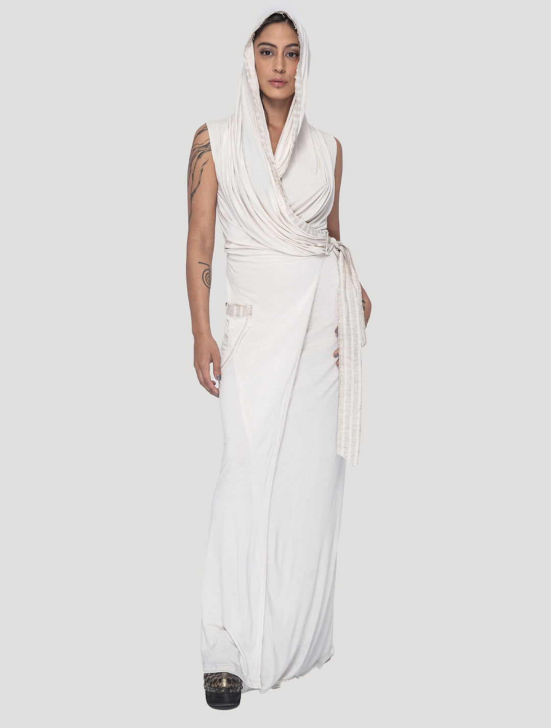 White 'Sorcerer' Hooded Maxi Dress - Psylo Fashion