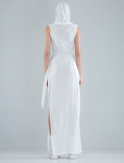 White 'Sorcerer' Hooded Maxi Dress - Psylo Fashion