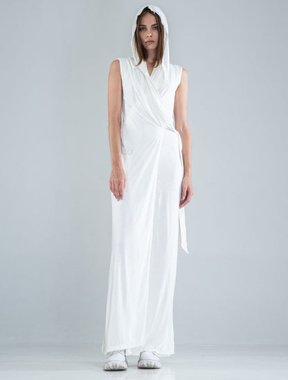 White 'Sorcerer' Hooded Maxi Dress - Psylo Fashion