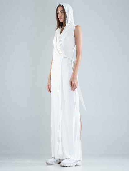 White 'Sorcerer' Hooded Maxi Dress - Psylo Fashion