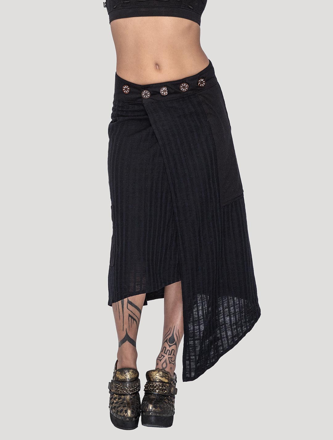 Black 'Hera' Asymmetrical Wrap Skirt - Psylo Fashion