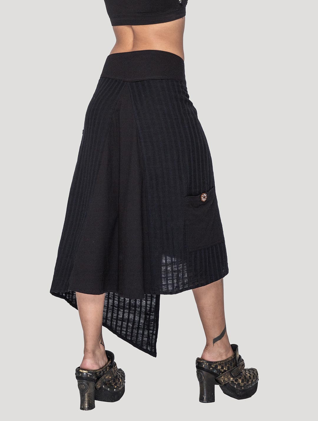 Black 'Hera' Asymmetrical Wrap Skirt - Psylo Fashion