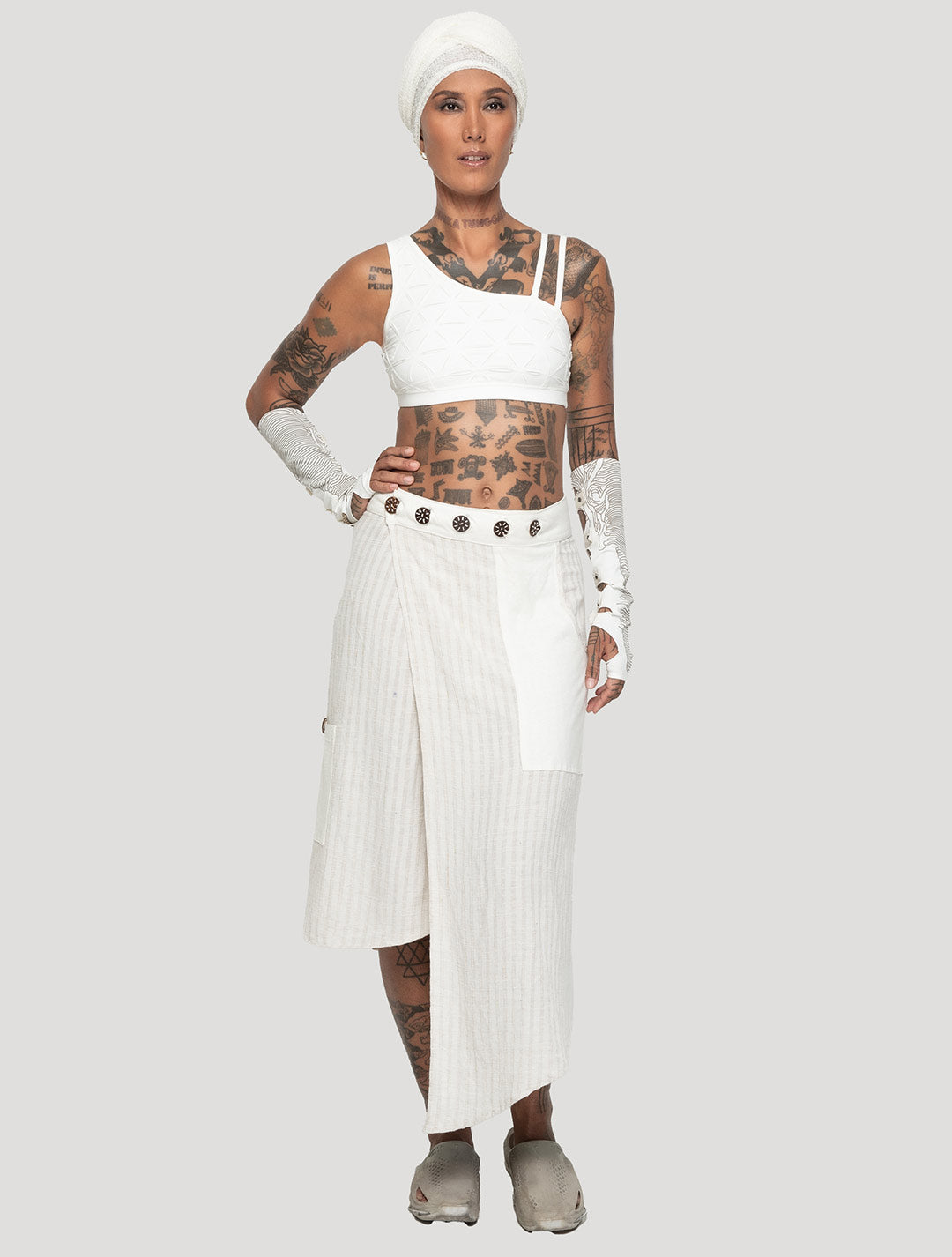Natural 'Hera' Asymmetrical Wrap Skirt - Psylo Fashion