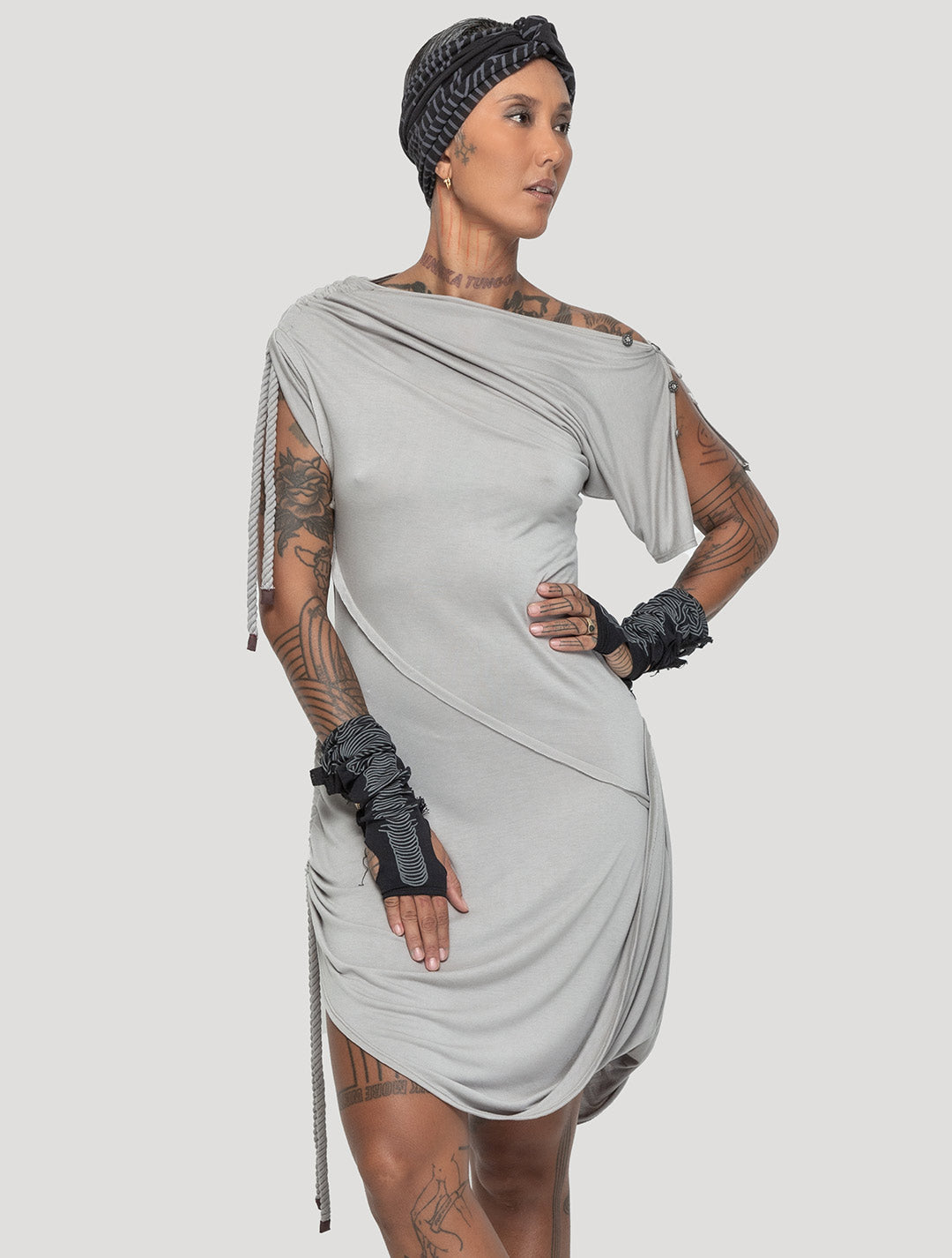 Concrete 'Medusa' 100% Bamboo Asymmetric Mini Dress - Psylo Fashion