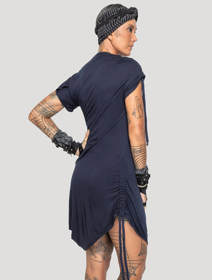 Dark Navy 'Medusa' 100% Bamboo Asymmetric Mini Dress - Psylo Fashion