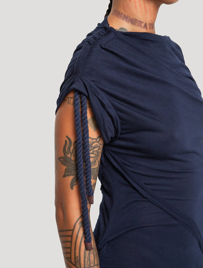 Dark Navy 'Medusa' 100% Bamboo Asymmetric Mini Dress - Psylo Fashion