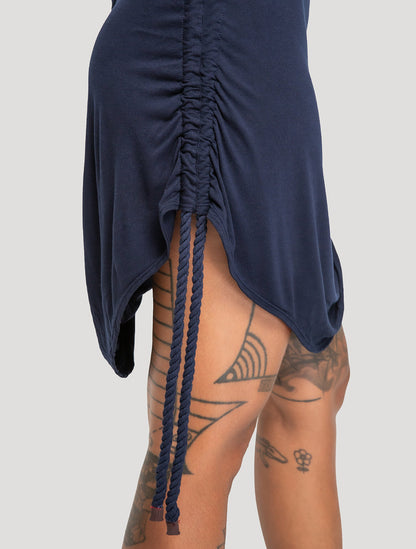 Dark Navy 'Medusa' 100% Bamboo Asymmetric Mini Dress - Psylo Fashion