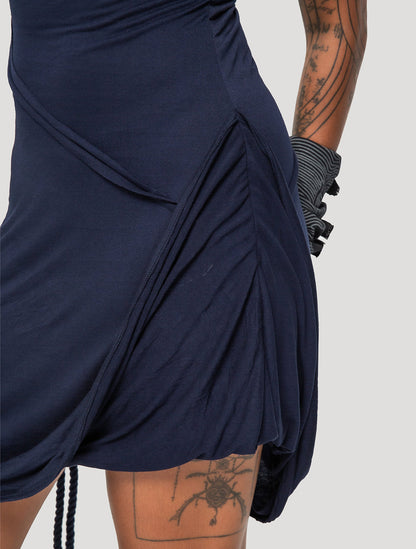 Dark Navy 'Medusa' 100% Bamboo Asymmetric Mini Dress - Psylo Fashion