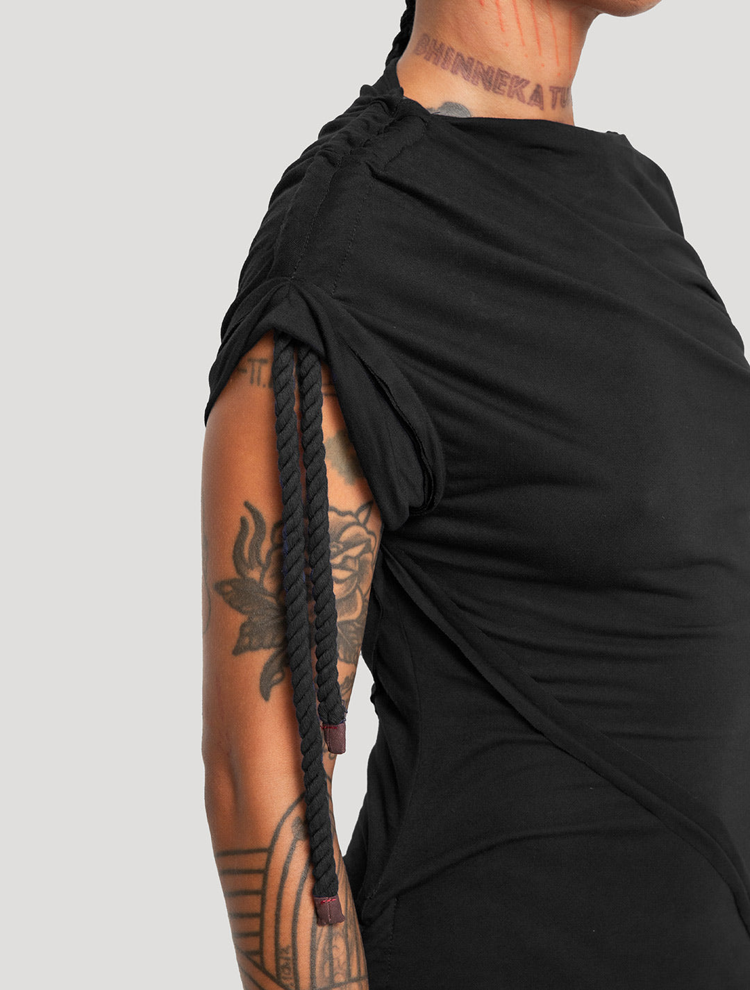 Black 'Medusa' 100% Bamboo Asymmetric Mini Dress - Psylo Fashion