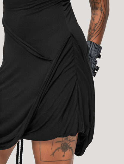 Black 'Medusa' 100% Bamboo Asymmetric Mini Dress - Psylo Fashion