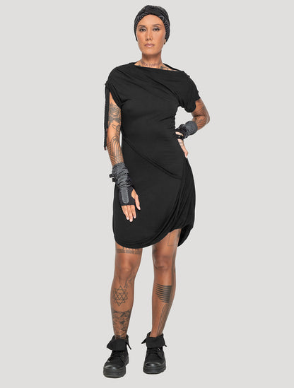 Black 'Medusa' 100% Bamboo Asymmetric Mini Dress - Psylo Fashion
