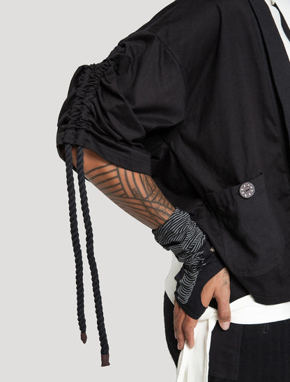 Black Organic Cotton & Linen 'Medusa' Kimono - Psylo Fashion