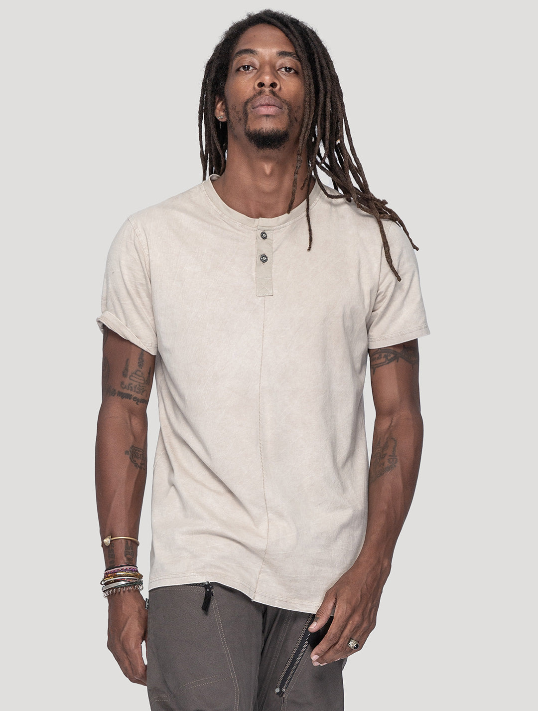 'Nirvana' Short Sleeves 100% Organic Cotton Henley Tee - Psylo Fashion