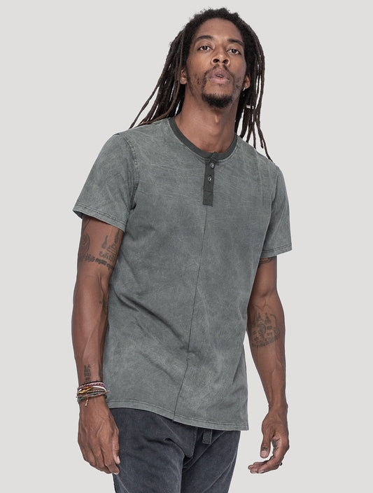 'Nirvana' Short Sleeves 100% Organic Cotton Henley Tee - Psylo Fashion