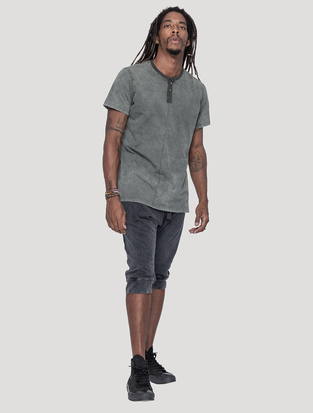 'Nirvana' Short Sleeves 100% Organic Cotton Henley Tee - Psylo Fashion