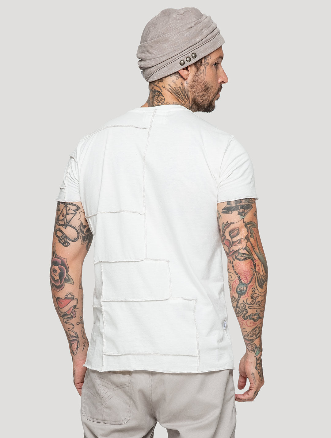 Off White Patchwork Short Sleeves Tee by Psylo Fashion