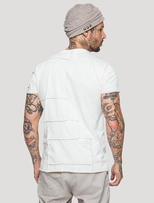 Off White Patchwork Short Sleeves Tee by Psylo Fashion