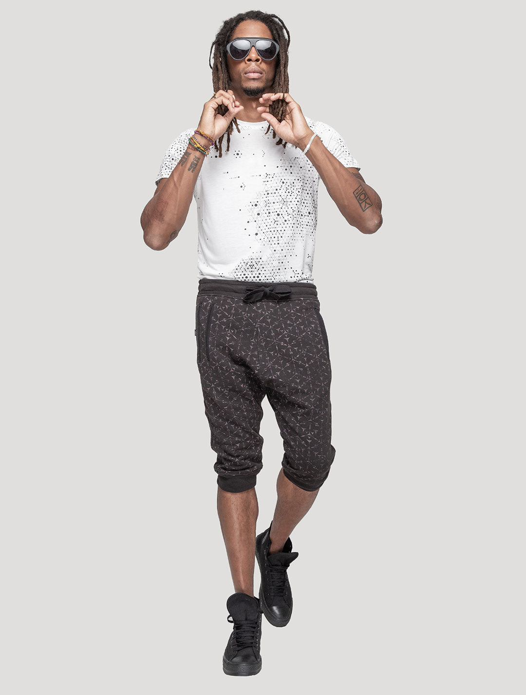 'Polygon' Printed 100% Cotton 3/4 Shorts | Streetwear by Psylo Fashion