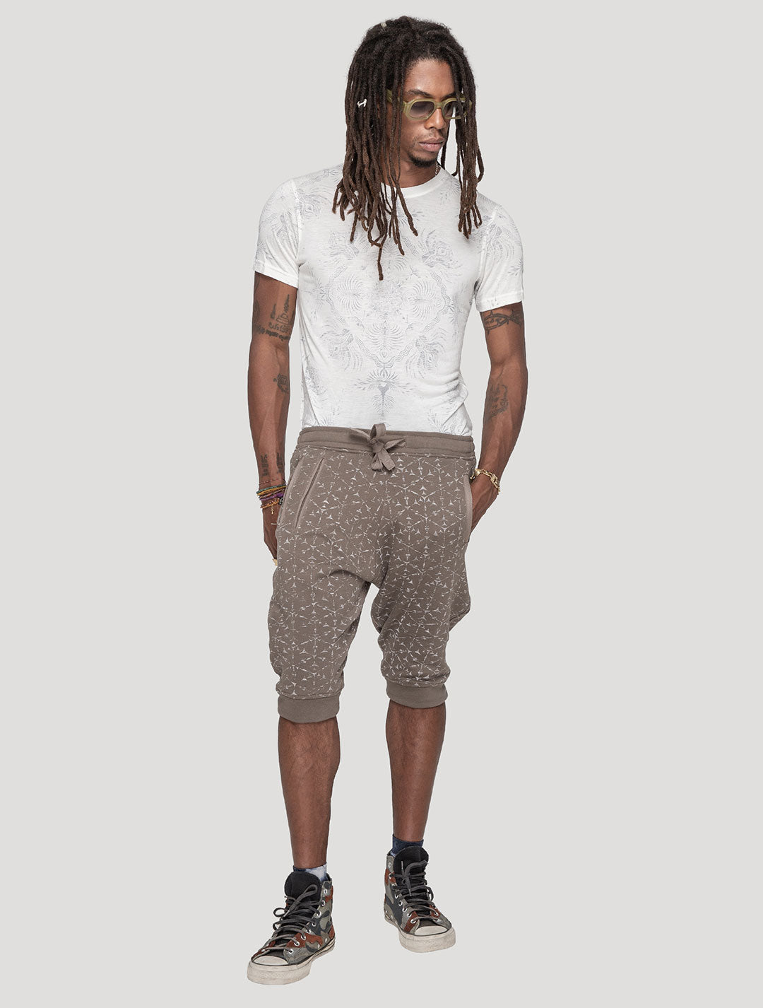 'Polygon' Printed 100% Cotton 3/4 Shorts | Streetwear by Psylo Fashion