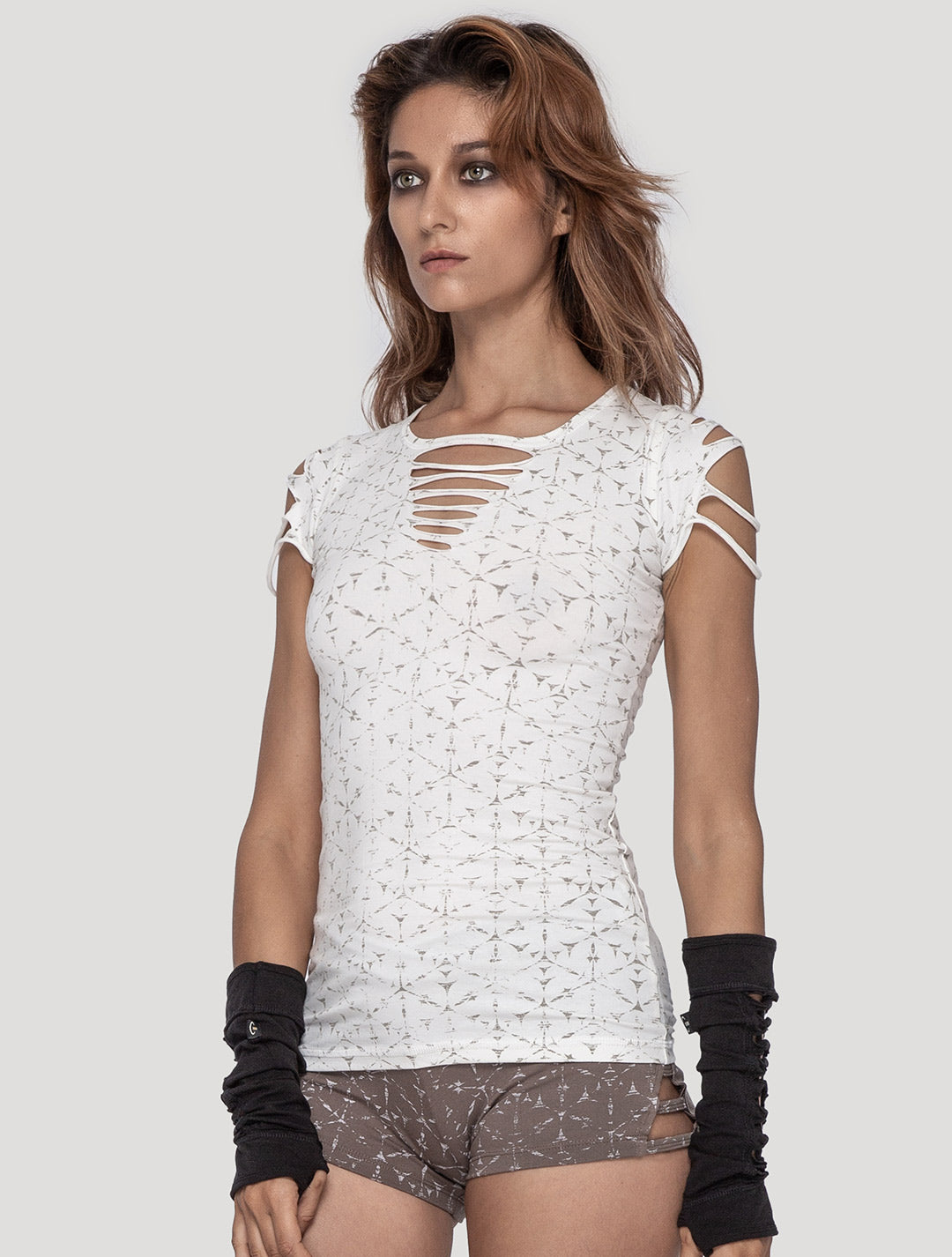 'Polygon' Braided & Printed Organic Cotton Lycra Top - Psylo Fashion