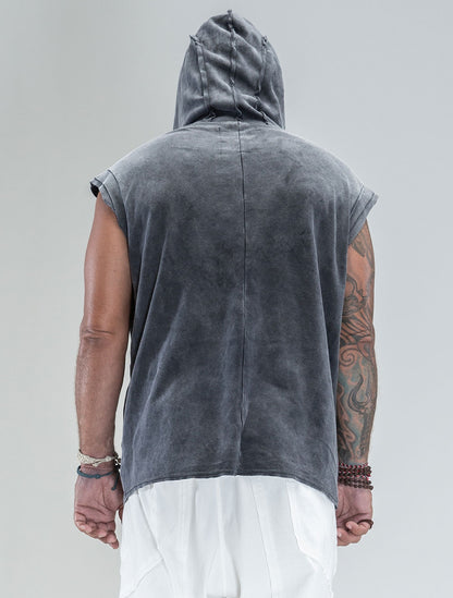 100% Cotton 'Rhino' Sleeveless Baggy Hoodie Sweatshirt – Psylo Fashion