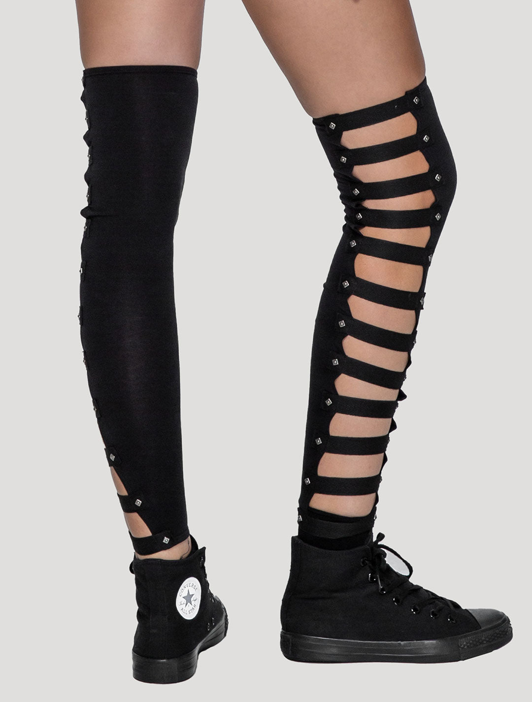 Black 'Slashed' Organic Cotton Lycra Leg Warmers - Psylo Fashion
