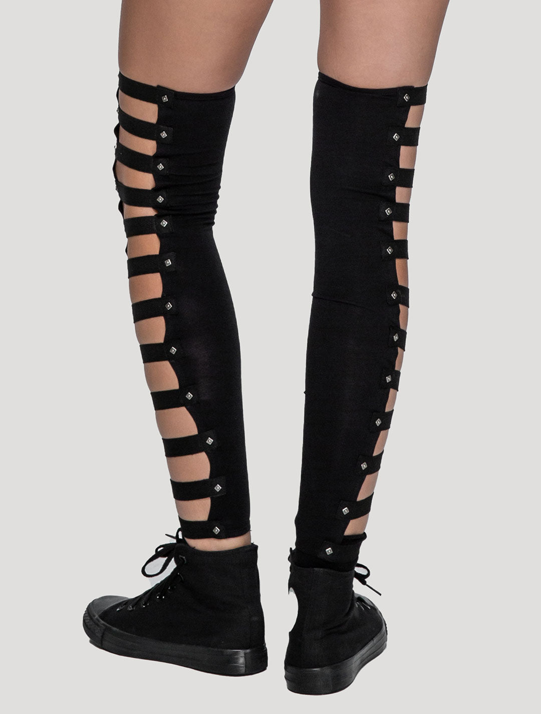 Black 'Slashed' Organic Cotton Lycra Leg Warmers - Psylo Fashion