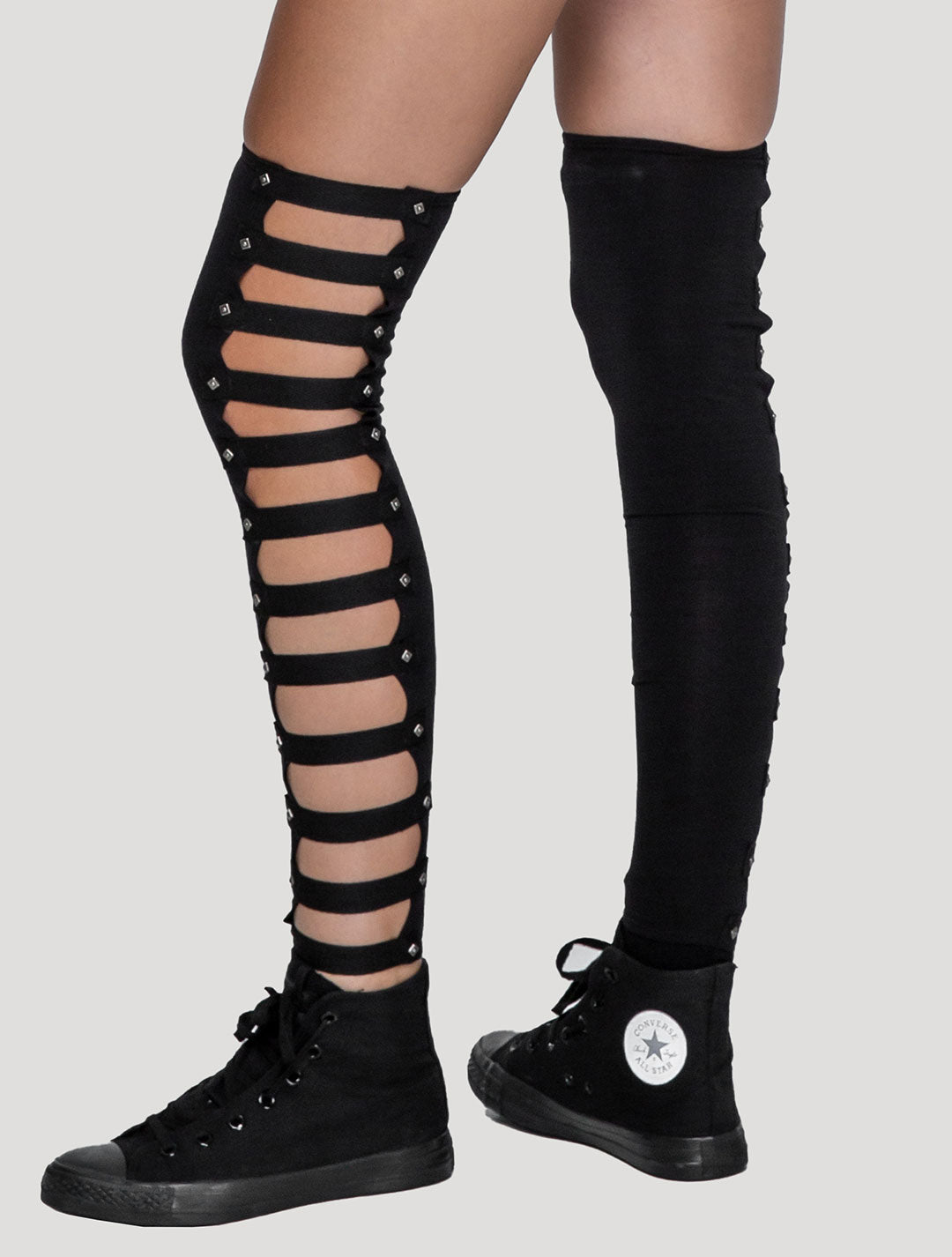 Black 'Slashed' Organic Cotton Lycra Leg Warmers - Psylo Fashion