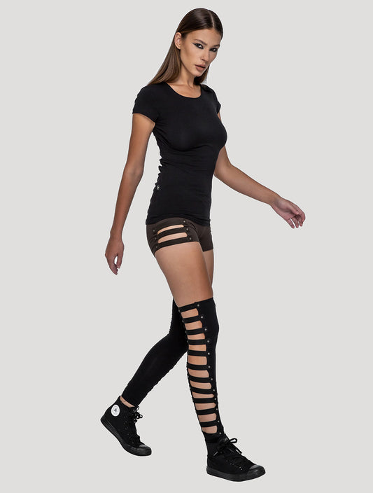 Black 'Slashed' Organic Cotton Lycra Leg Warmers - Psylo Fashion