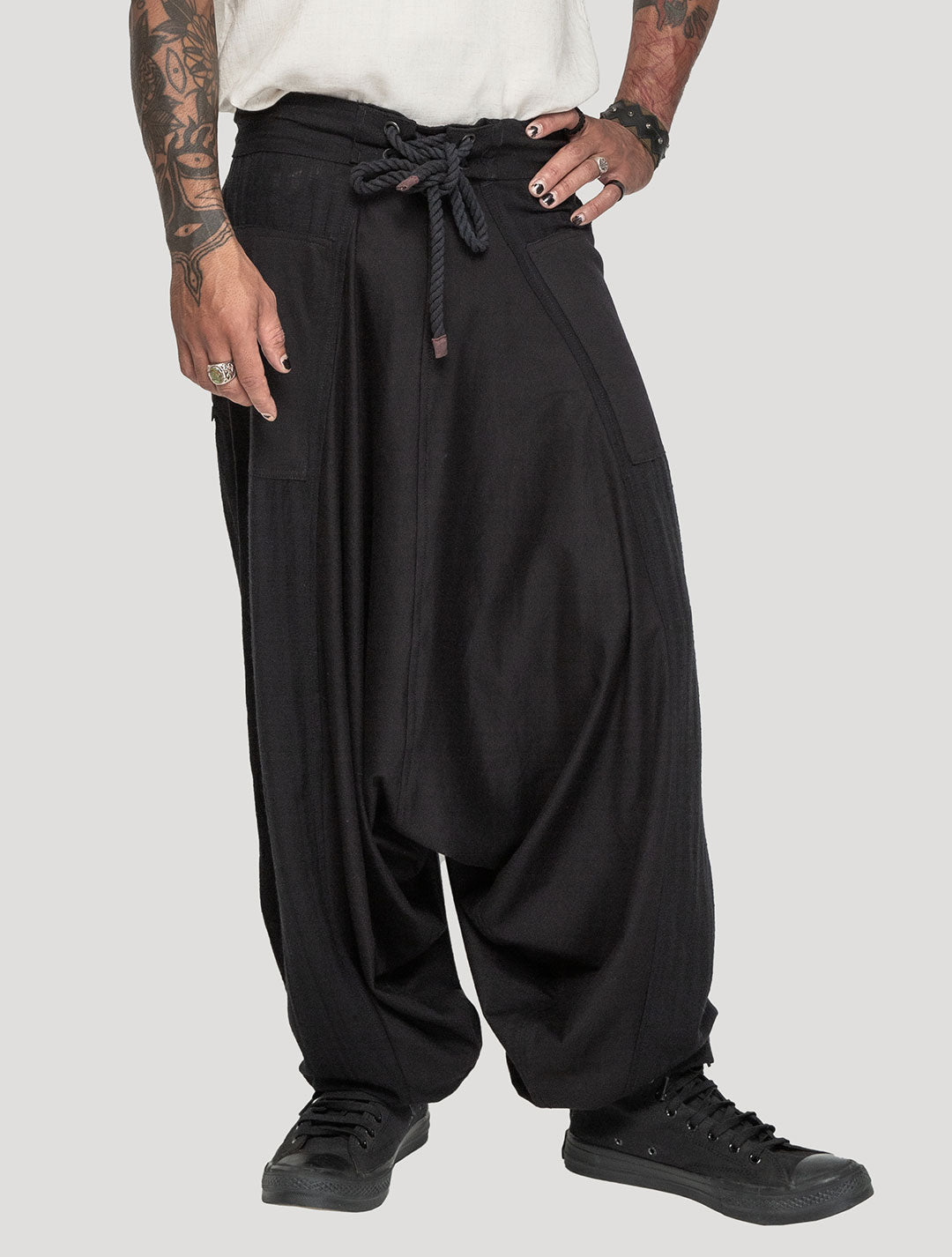 Black 'Shaolin' Linen Pants - Psylo Fashion