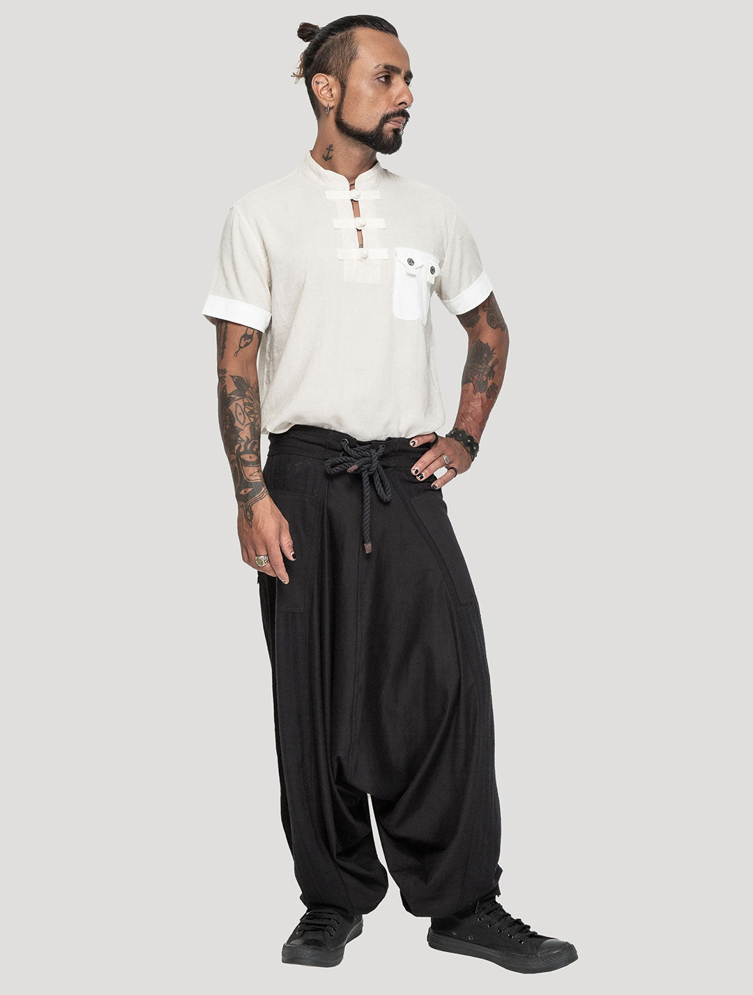 Black 'Shaolin' Linen Pants - Psylo Fashion